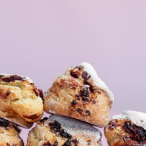Raspberry scones with butter and jam